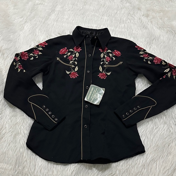 Roper Black Button Down with Red Floral Design - Picture 1 of 10